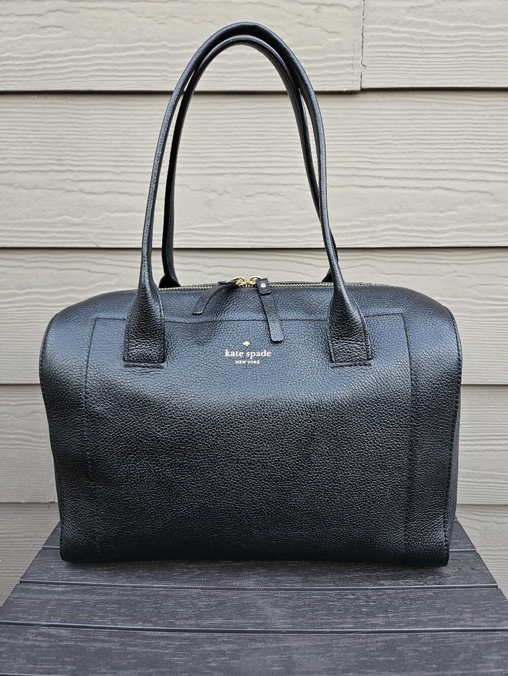 Kate Spade Large Black Handbag Doctor Medic Bag Pebbled Leather Purse Spacious